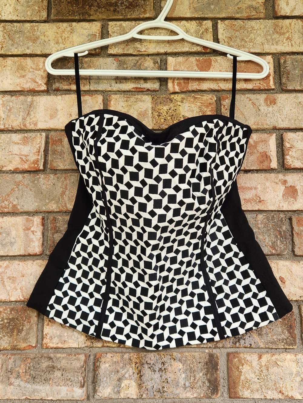 White House Black Market Black and White Geometric Strapless Peplum Corset Top